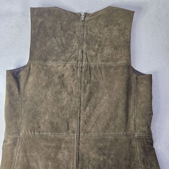 BLANKNYC sz M Olive Green Leather Vneck Sleeveless Sheath Dress Lined - Picture 7 of 8